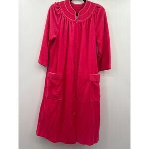 Vandemere Pink Velour Snap Front Robe Size L Vintage Housecoat Pocket Loungewear